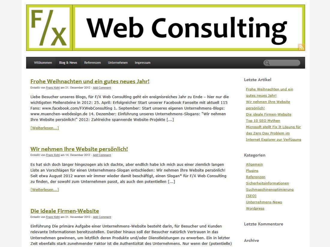 2012: F/X Web Consulting | Unternehmens-Blog
