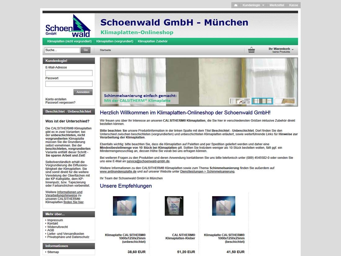 2013: Schoenwald GmbH | Klimaplatten-Onlineshop