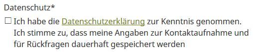 Screenshot der Checkbox-Einverständniserklärung in Formularen